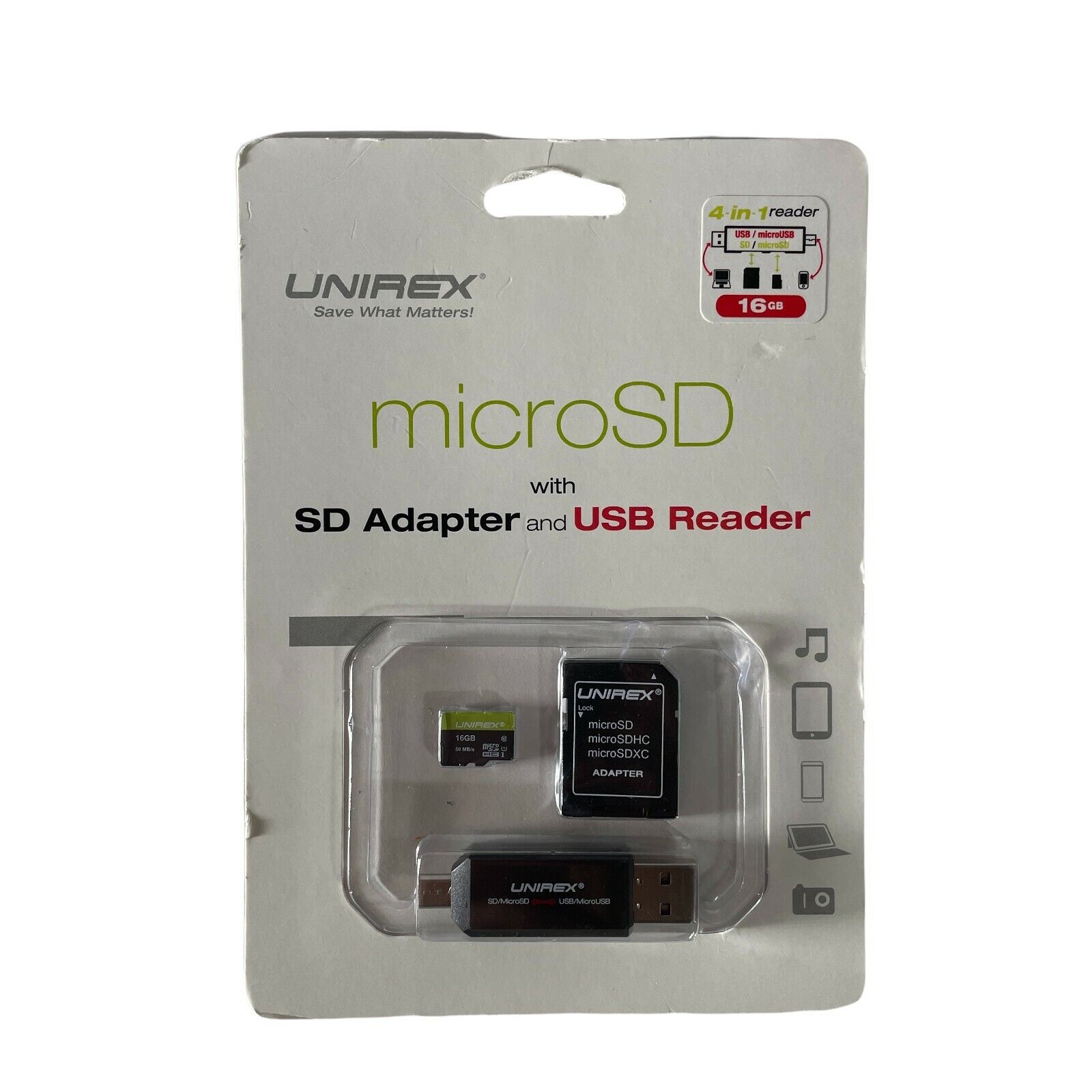 Unirex  4-in-1 Usb/micro Sd Card With Usb Reader & Adapter