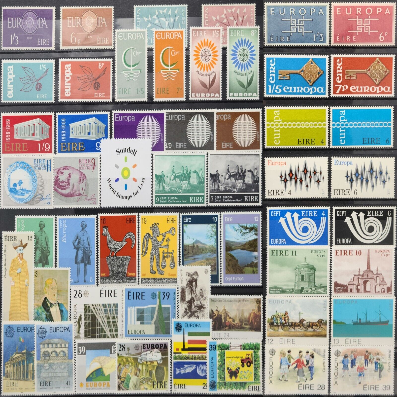 Worldwide Stamp Lots: Ireland Eire Mnh - 50 Different Stamps In Full Sets Cept