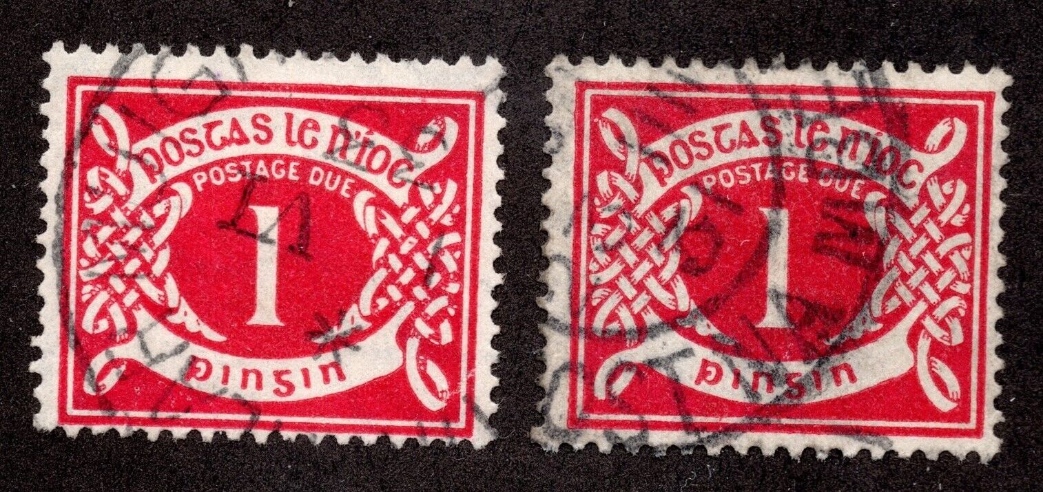 Great Britain Ireland Stamp Scott #j2, Postage Due, Used, Scv$25, Lot Of 2