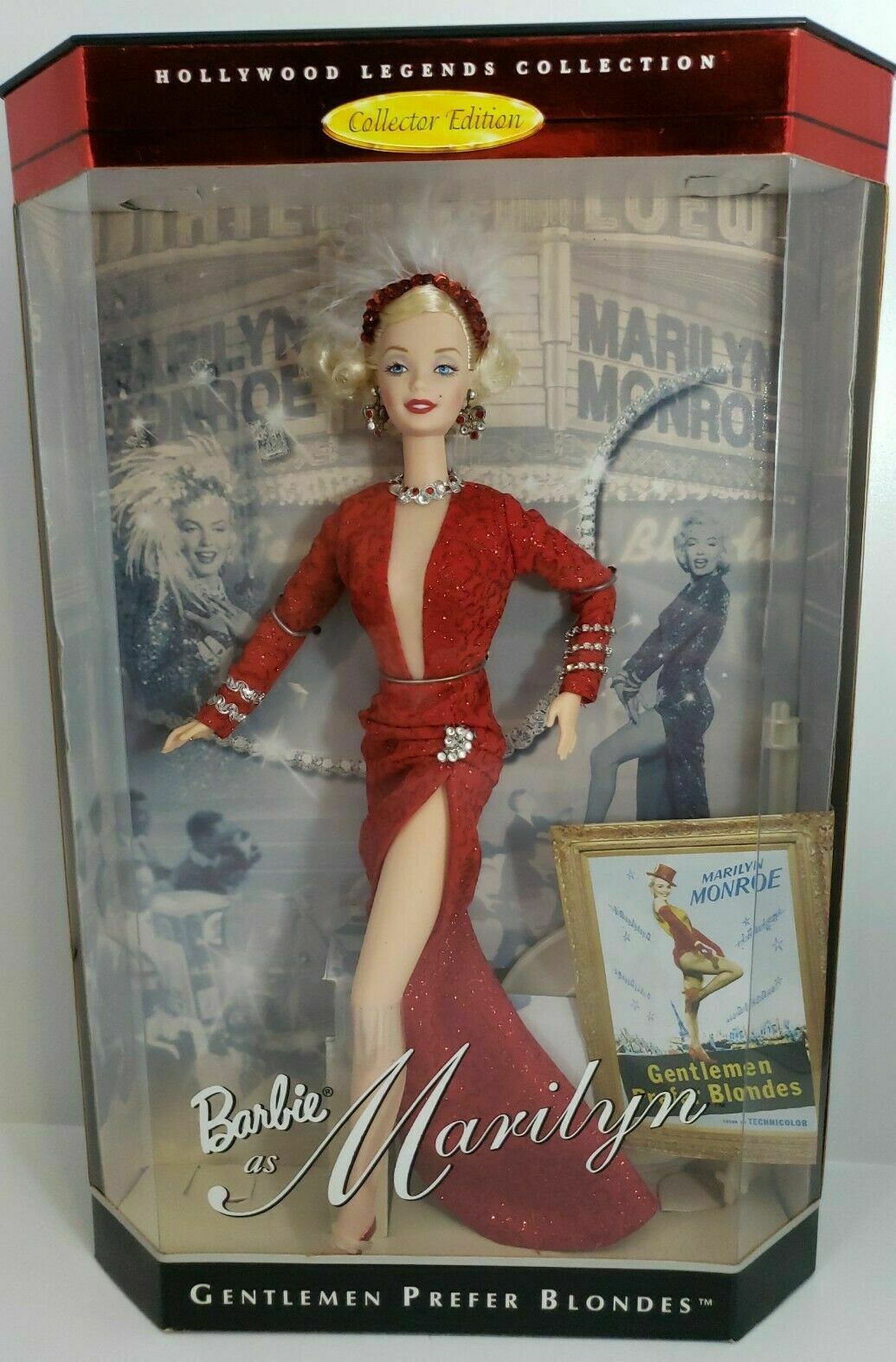 Mattel;1997 Barbie As Marilyn " Gentlemen Prefer Blondes " Red Dress Nrfb