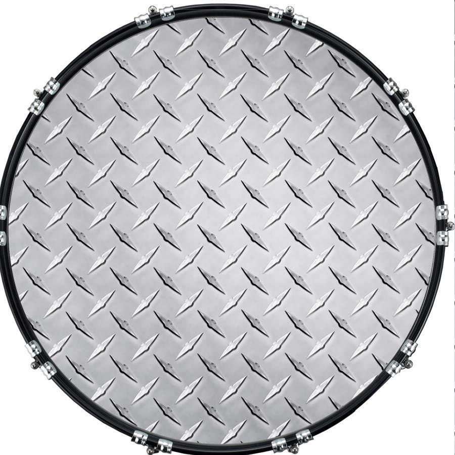 Custom 22" Kick Bass Drum Head Graphical Image Front Skin Diamond Plate Silver